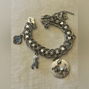Monet Vintage Silver Tone Charm Bracelet